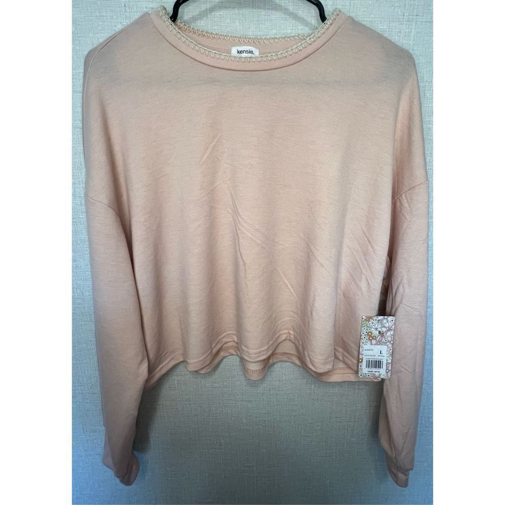 NWT Kensie Pink Dainty Soft Long Sleeve Shirt With Cream Stitching